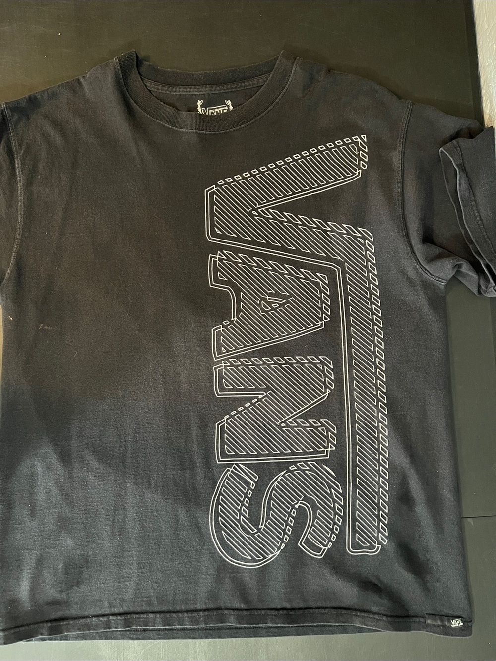 Vans Black Tee with Large White Vertical Logo